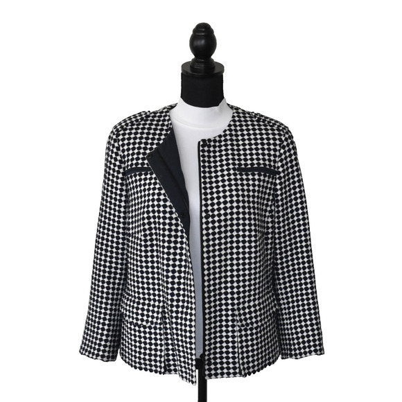 B8 Auth AKRIS PUNTO Nvy/Blk & White Tweed Zip & Snap Front Blazer Jacket Size 14 - Picture 2 of 10